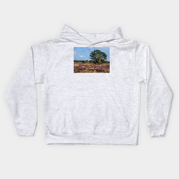 Heathland with trees early in the morning Kids Hoodie by Dolfilms